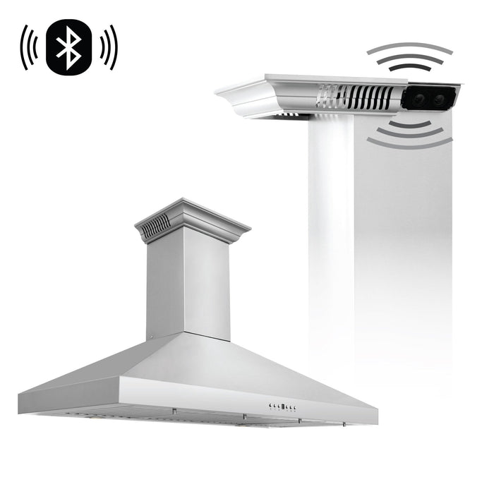 ZLINE Ducted Vent Wall Mount Range Hood in Stainless Steel with Built-in ZLINE CrownSound Bluetooth Speakers (KL3CRN-BT)