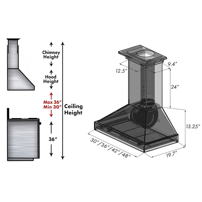 ZLINE Convertible Vent Wooden Wall Mount Range Hood in Black (KBCC)