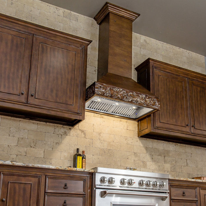 ZLINE Wooden Wall Mount Range Hood in Walnut - 400 CFM and 700 CFM Options (373RR-RD/RS)