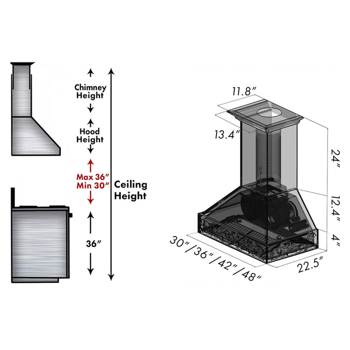 ZLINE Wooden Wall Mount Range Hood in Walnut - 400 CFM and 700 CFM Options (373RR-RD/RS)