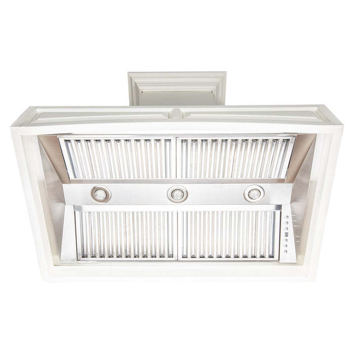 ZLINE Wooden Wall Mount Range Hood in White Includes Remote Blower Motor 400CFM/700CFM Options (321TT-RD/RS)