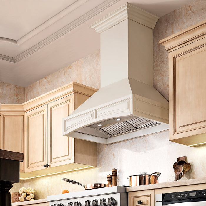 ZLINE Wooden Wall Mount Range Hood in White Includes Remote Blower Motor 400CFM/700CFM Options (321TT-RD/RS)